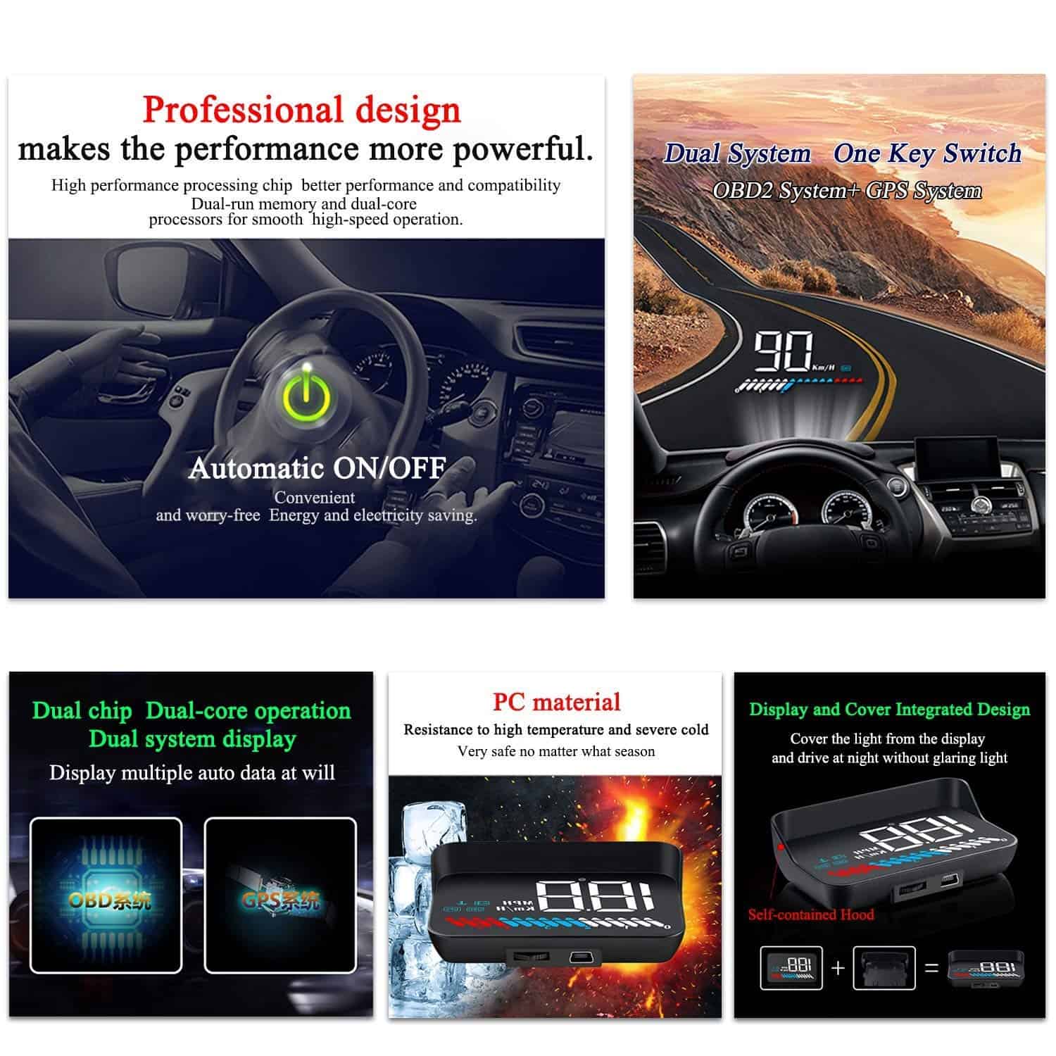 ACECAR Head Up Display Car Universal Dual System 3.5 Inches - Imagen 4
