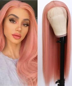 Peluca de Encaje Color Rosa con Pelo Liso Largo Missyvan,