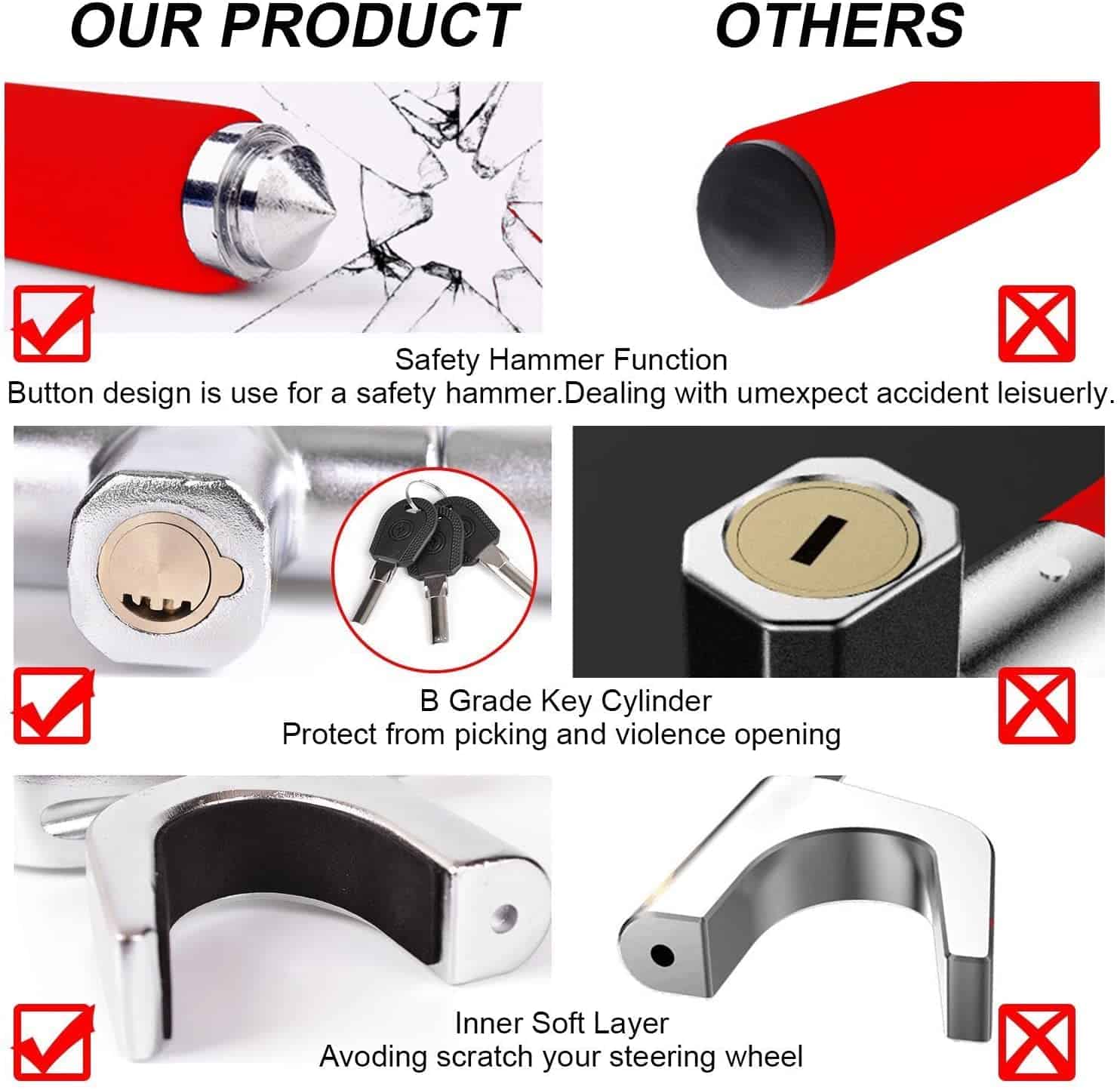 Bloqueo de Volante Tevlaphee para Coches, Bloqueo de Rueda, - Imagen 4