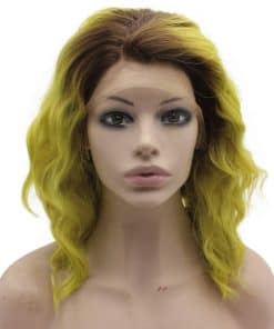 Peluca Ombre Amarilla hasta los Hombros Mxangel de Encaje