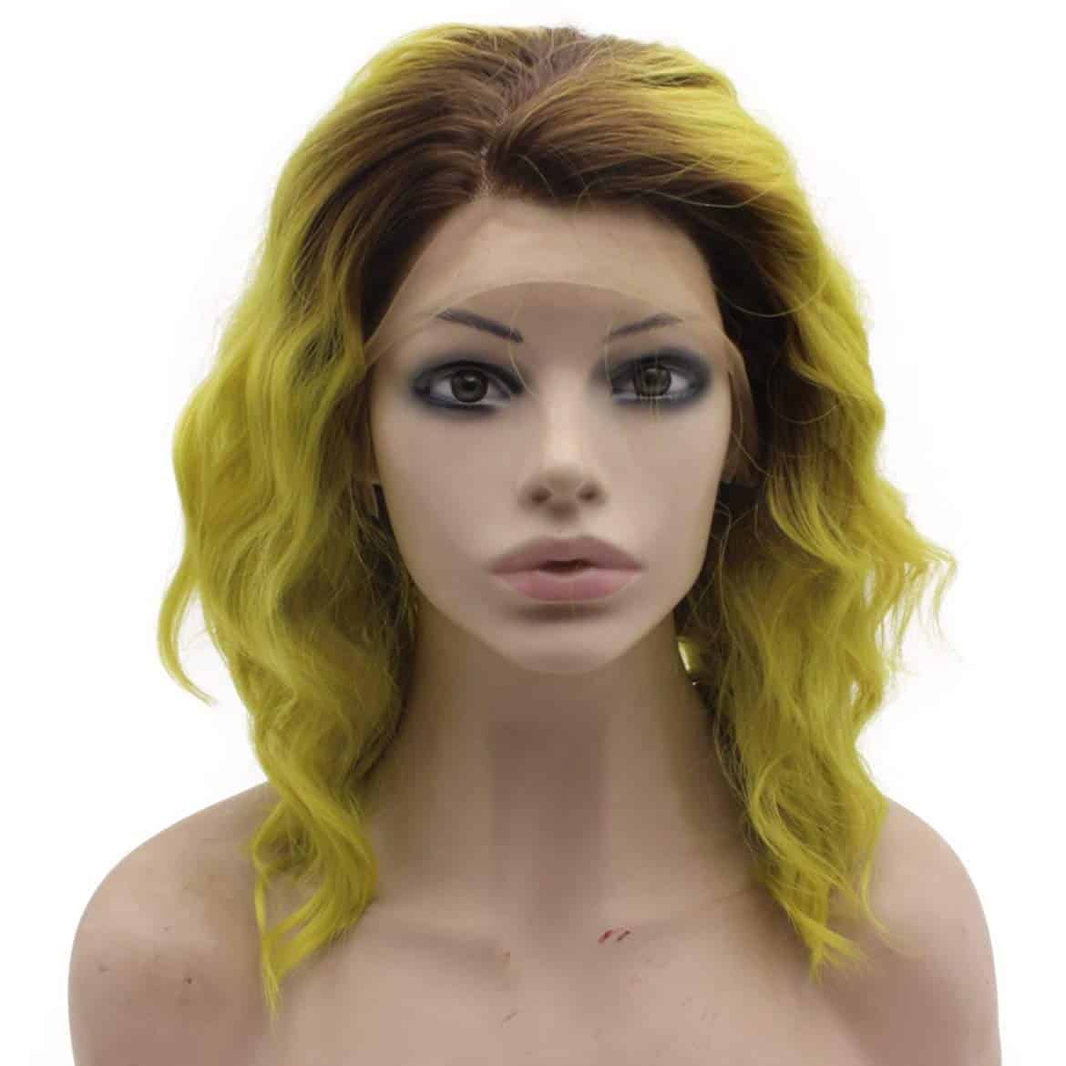 Peluca Ombre Amarilla hasta los Hombros Mxangel de Encaje