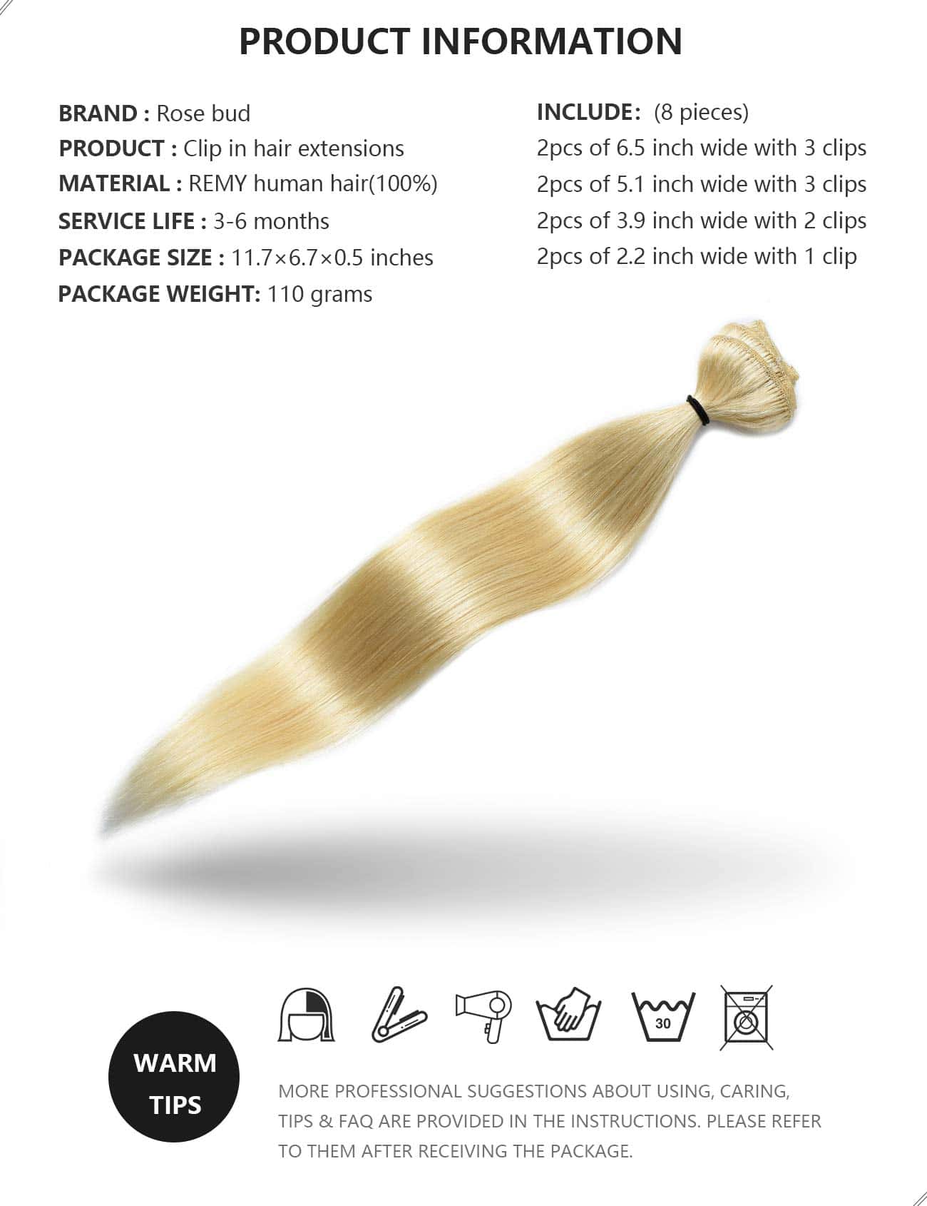 Extensiones de Cabello Clip en Forma de Capullo de Rosa - Imagen 6