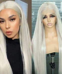 SAPPHIREWIGS Peluca Frontal de Encaje Rubia Platino 13x6