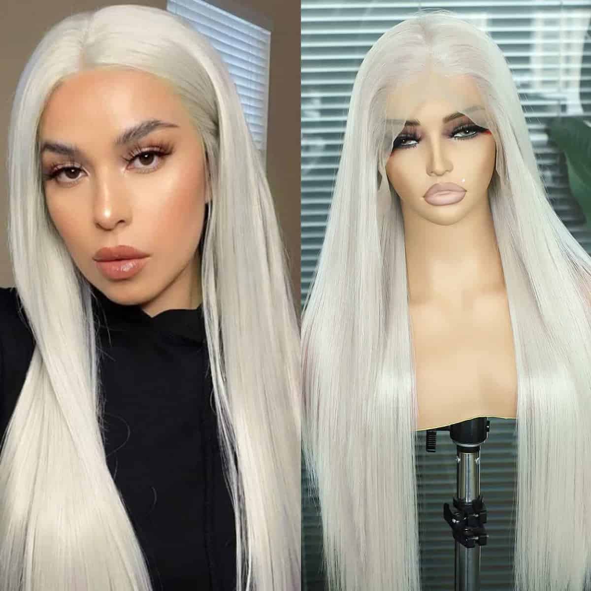 SAPPHIREWIGS Peluca Frontal de Encaje Rubia Platino 13x6