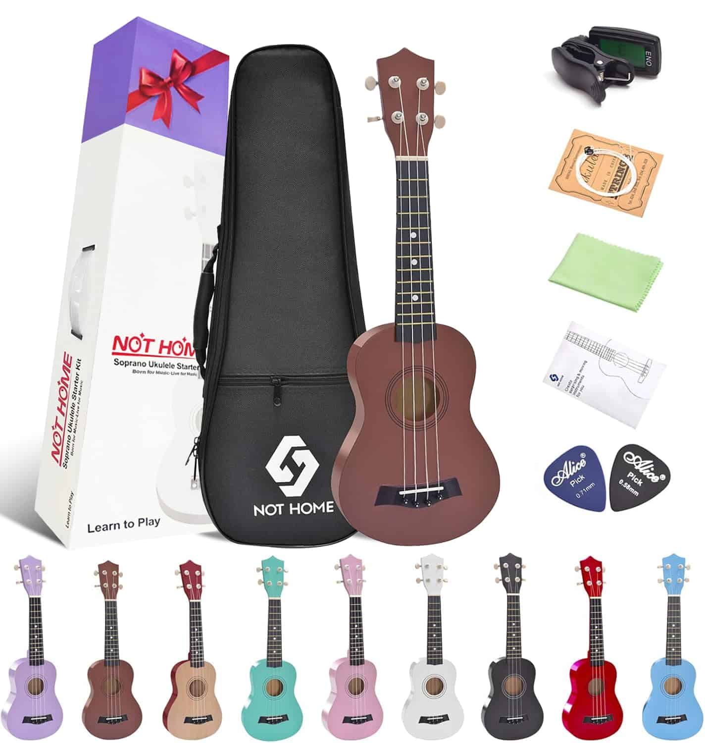 Kit de Inicio de Ukulele Soprano NOT HOME, 21 Pulgadas de
