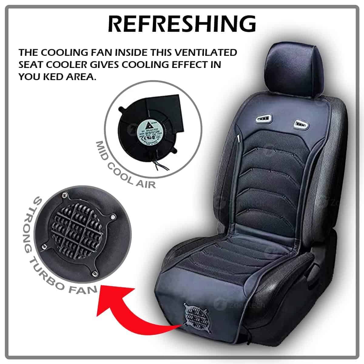 Cojín de Asiento con Enfriamiento ZONETECH - Negro 12V, - Imagen 4