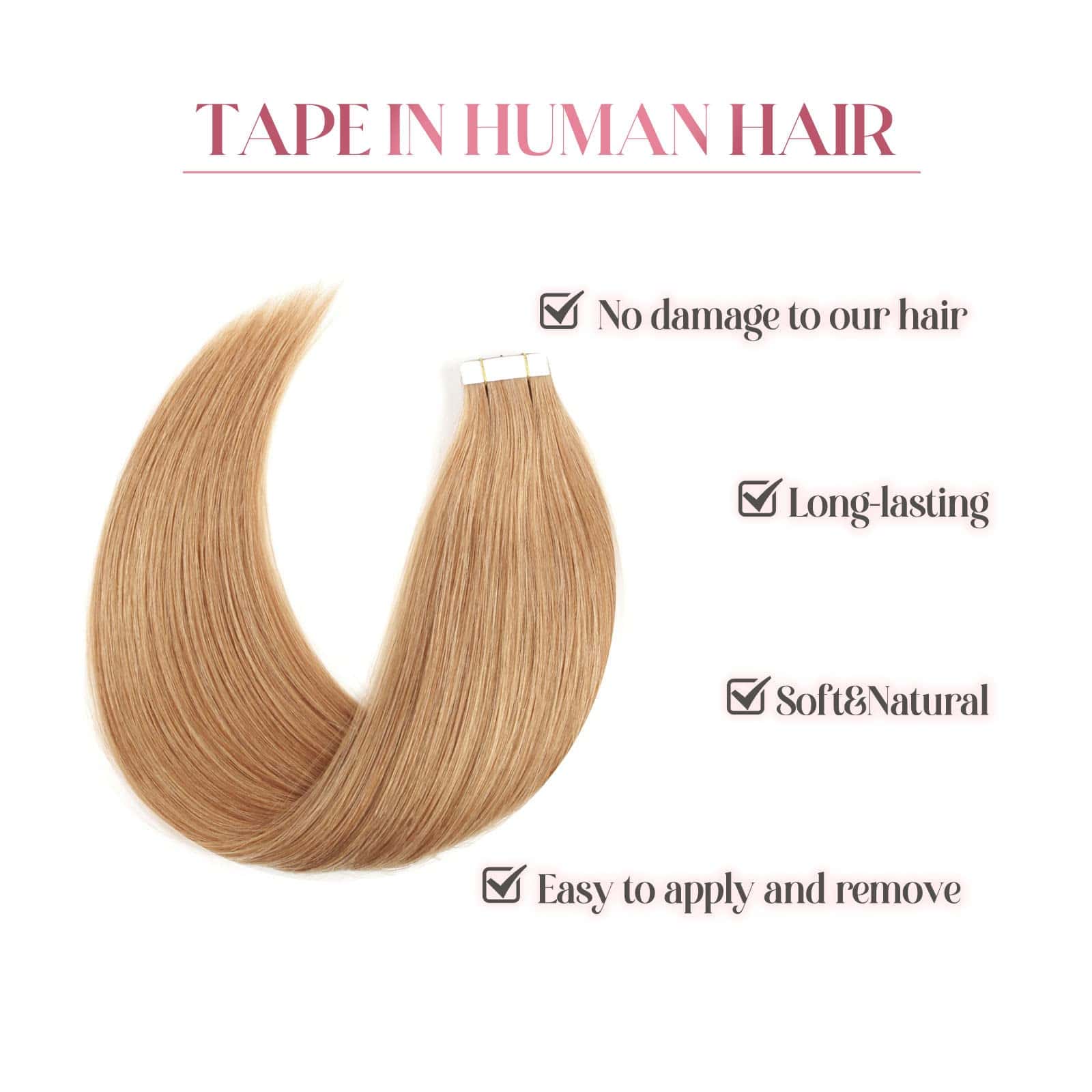 Extensiones de Cabello Remy Human Tape in Strawberry Blonde - Imagen 4