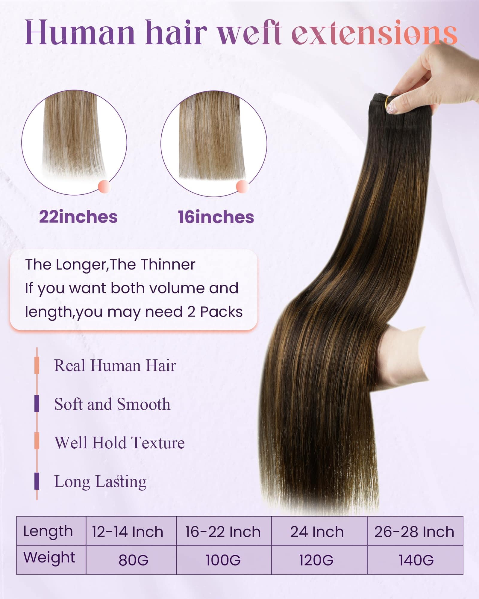 Extensiones de Cabello Cosidas LaaVoo de Cabello Humano - Imagen 3