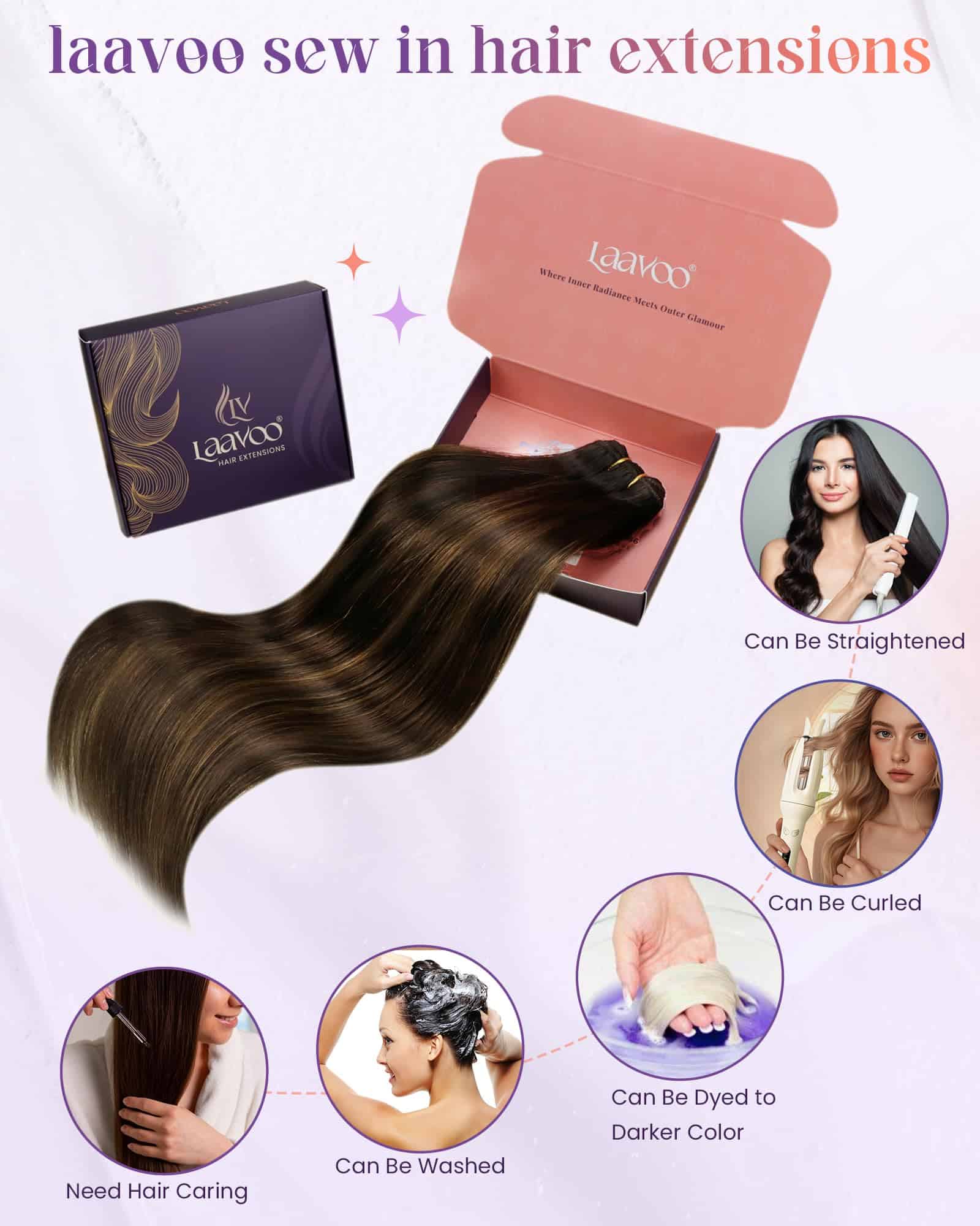 Extensiones de Cabello Cosidas LaaVoo de Cabello Humano - Imagen 5