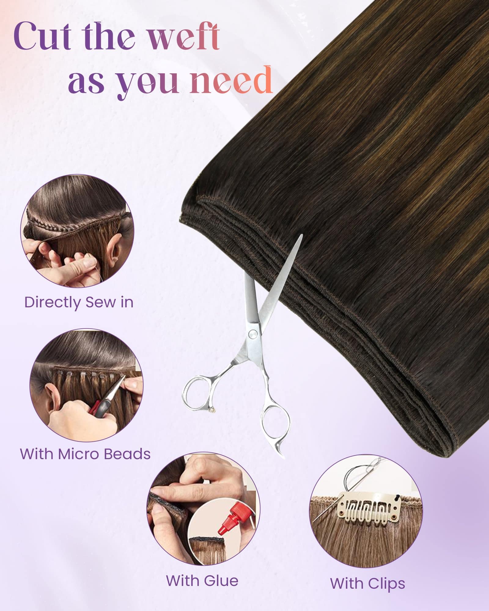 Extensiones de Cabello Cosidas LaaVoo de Cabello Humano - Imagen 4