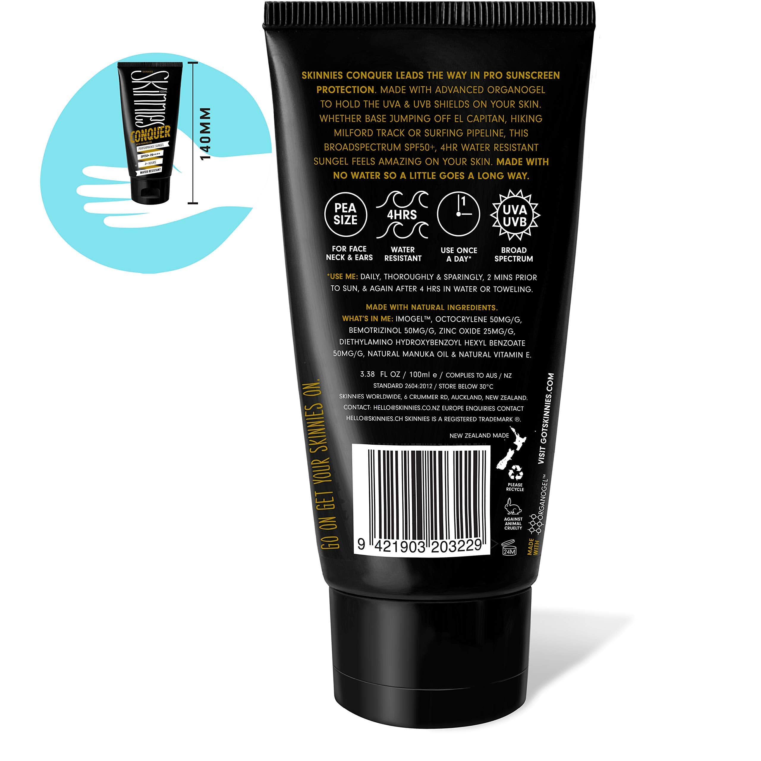 Skinnies 100ml SPF50+ CONQUER, Crema Solar en Gel, Amplio - Imagen 3