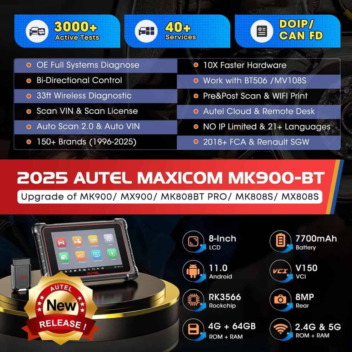 Autel Scanner MaxiCOM MK900BT: 2025 8in MK900-BT - Imagen 3