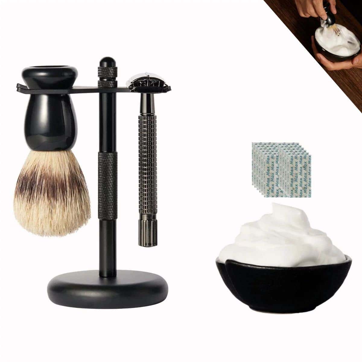 Kit de Afeitado Húmedo de Lujo para Hombres, Set Todo