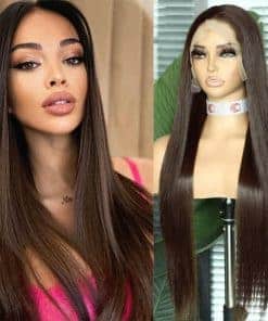 SAPPHIREWIGS 13x6 Peluca de Encaje Sintético Marrón Recta