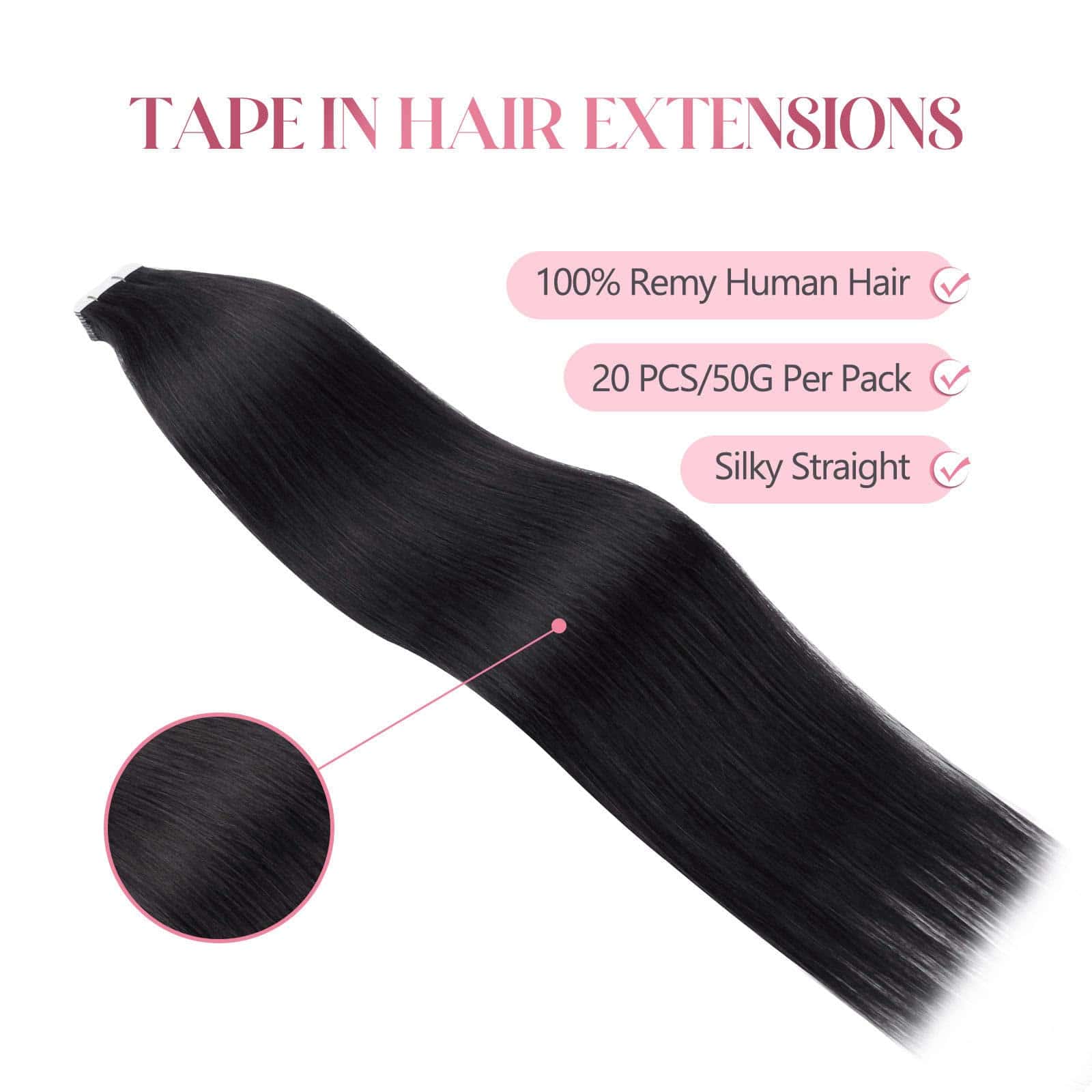 Extensiones de Cabello en Tape Jet Black de Sixstarhair - Imagen 3