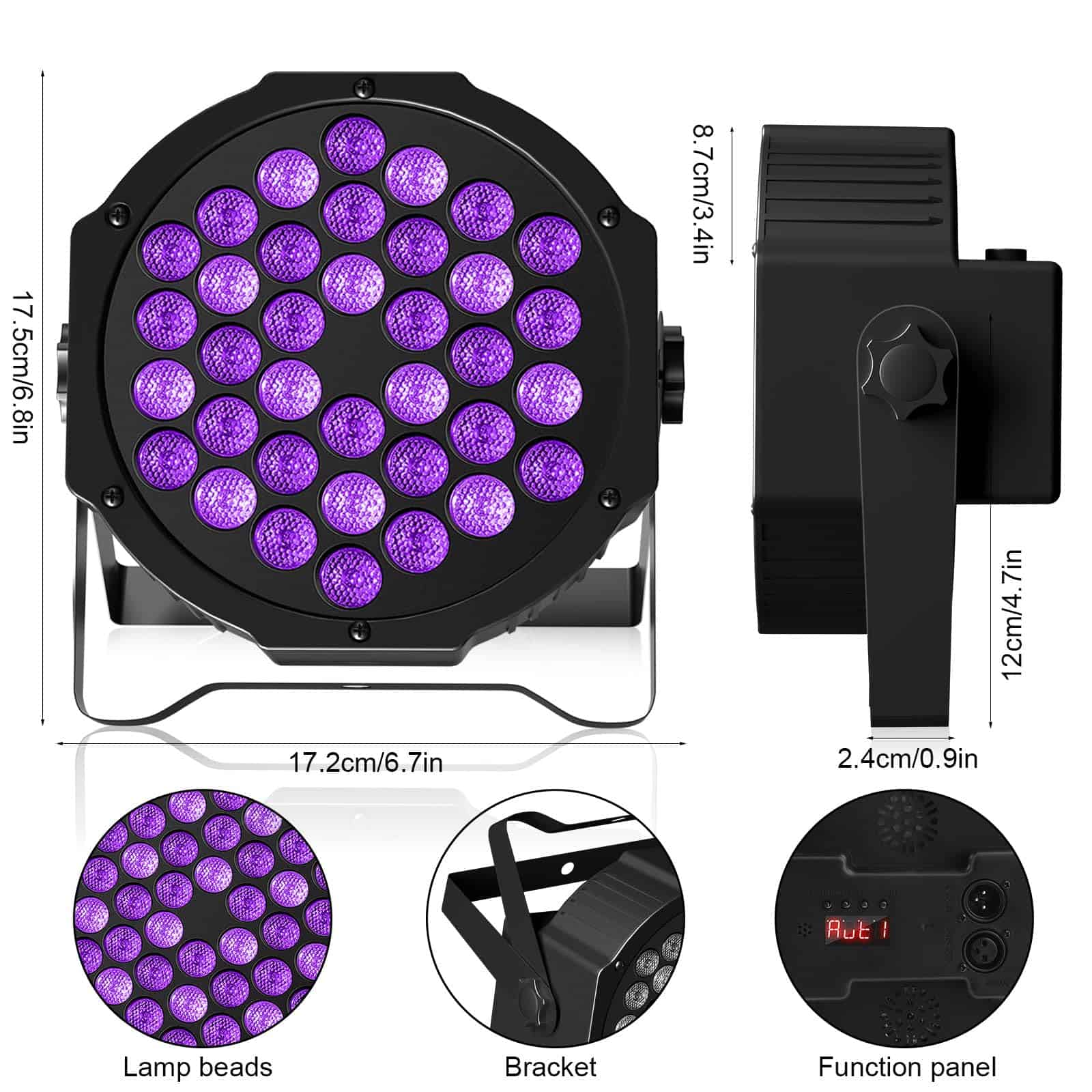 36 Luces Negras LED, U`King 72W Luces UV Negras con Control - Imagen 7