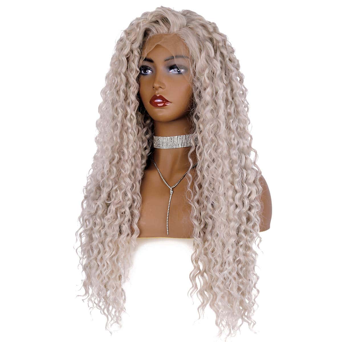 Pelucas Largas Rizadas Platino Rubio Plateado Peluca de - Imagen 3