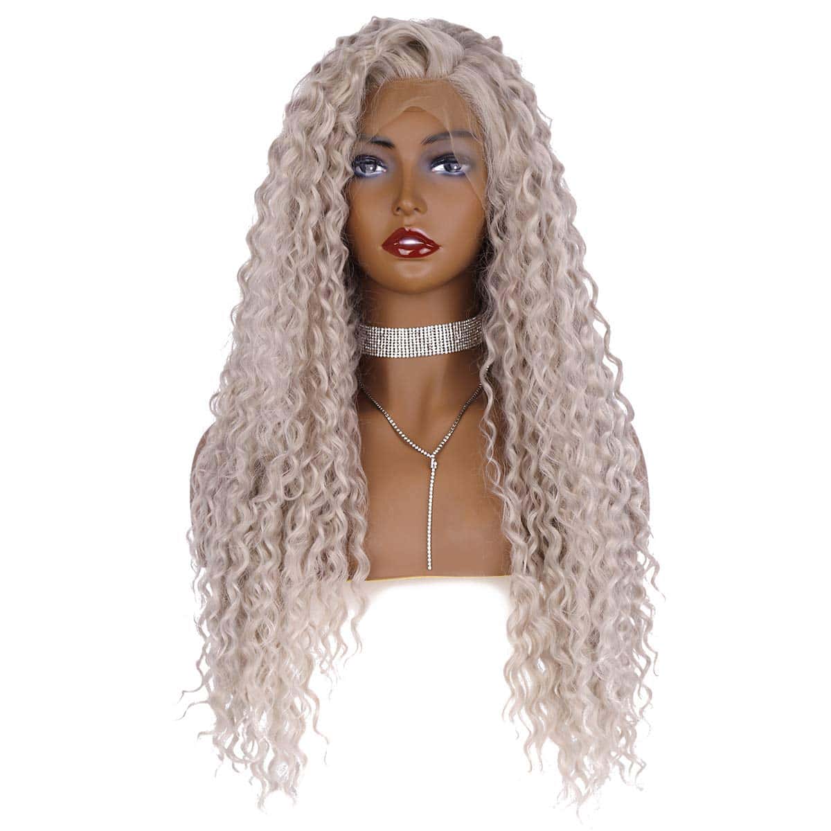 Pelucas Largas Rizadas Platino Rubio Plateado Peluca de