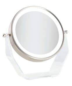 Espejo de tocador con base acrílica giratoria de doble cara