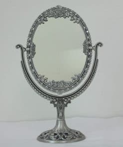 Espejo de Mesa Vintage Oval Doble Cara con Marco de Flores