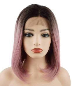 Peluca Sintética de Encaje Frente Recto Corto 12 pulgadas