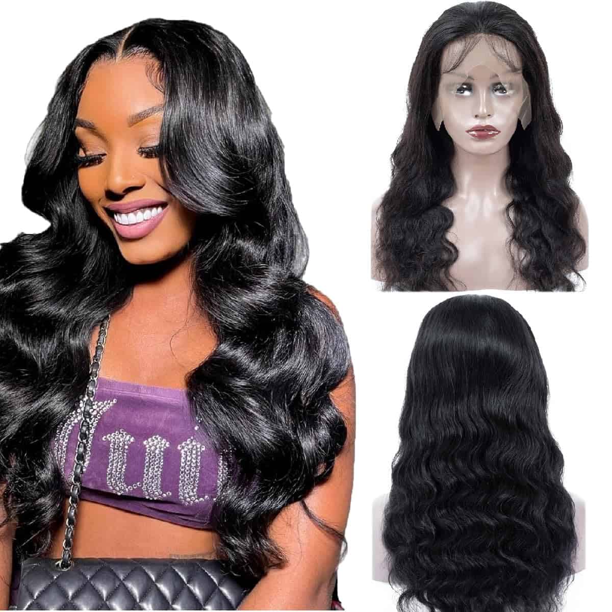 Pelucas de Cabello Humano Ondulado Frontal de Encaje (16