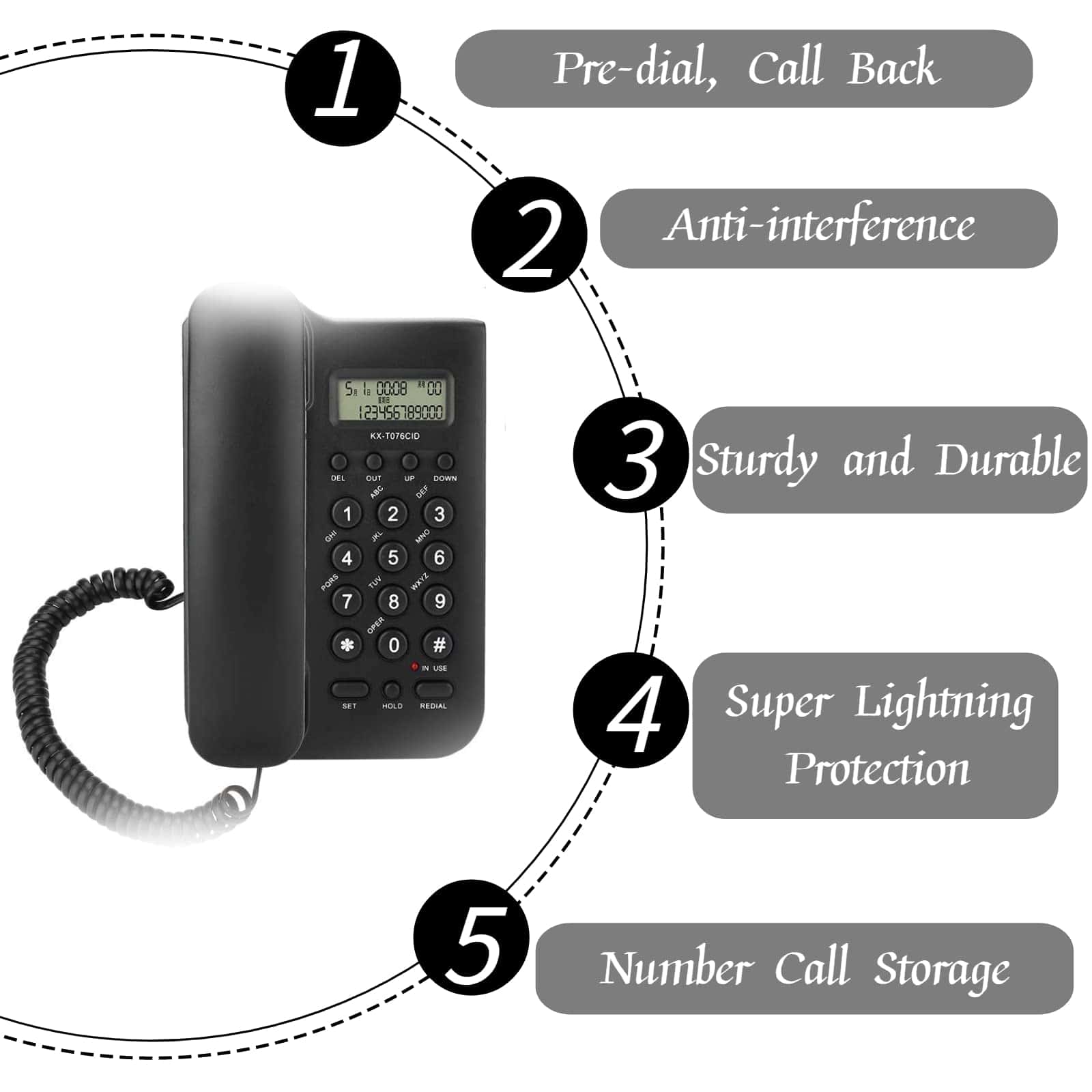 Teléfono Fijo Yoidesu KX-T076 con Identificador de - Imagen 5