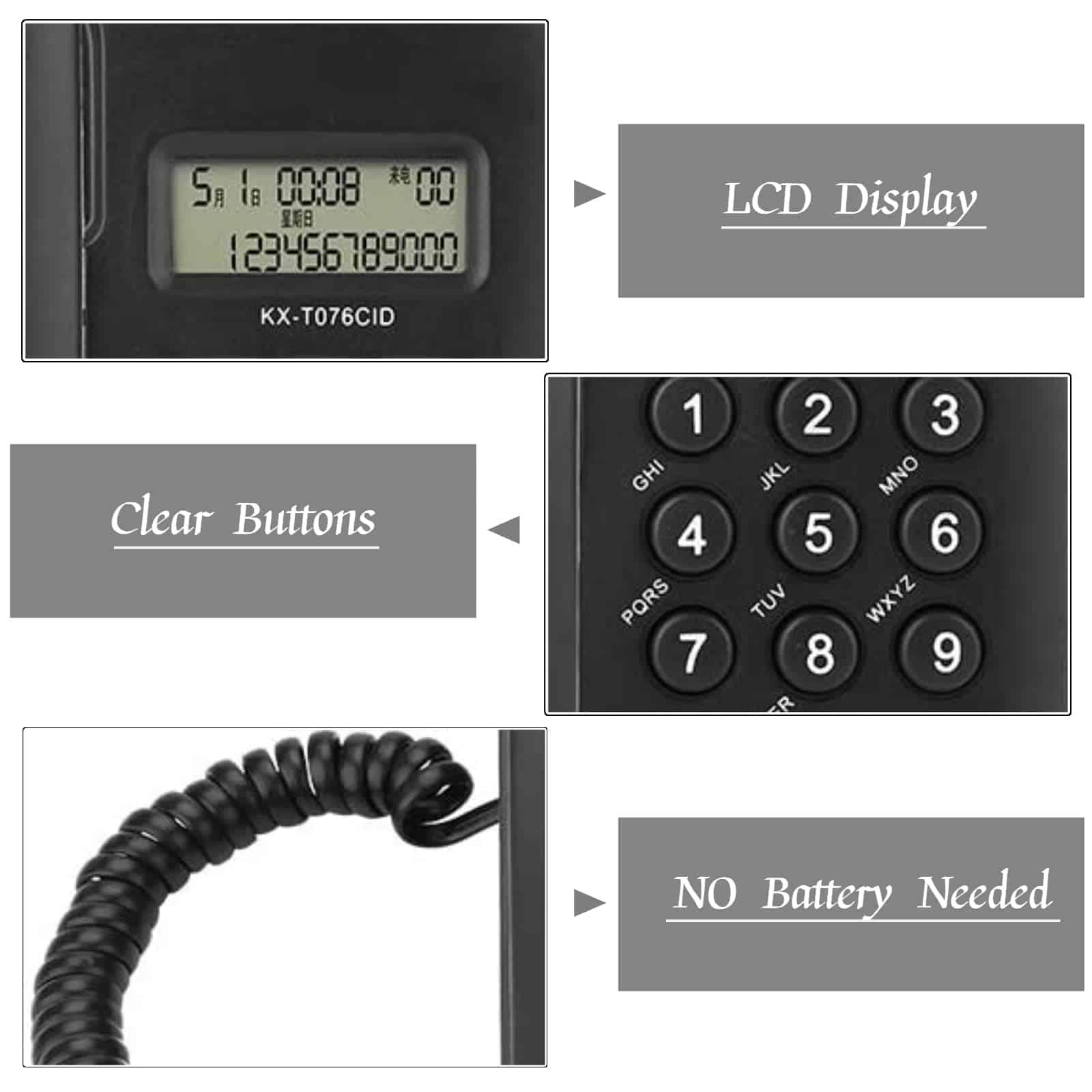 Teléfono Fijo Yoidesu KX-T076 con Identificador de - Imagen 4