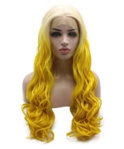 Peluca Sintética Rubia Amarillo Ombre Largo y Ondulado con