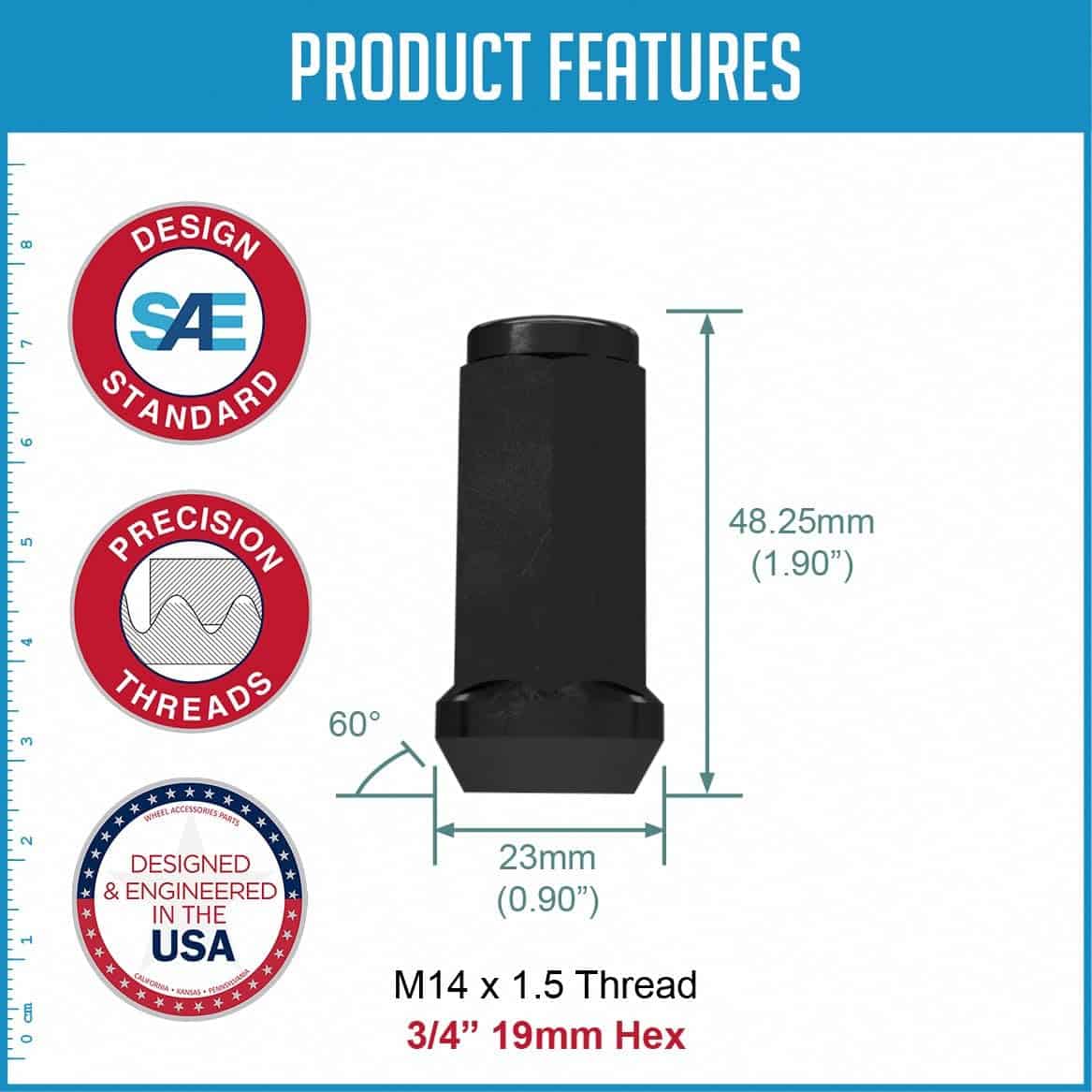 24 Pcs Tuercas de Seguridad Bulge Acorn 1.90" Largas - Imagen 6