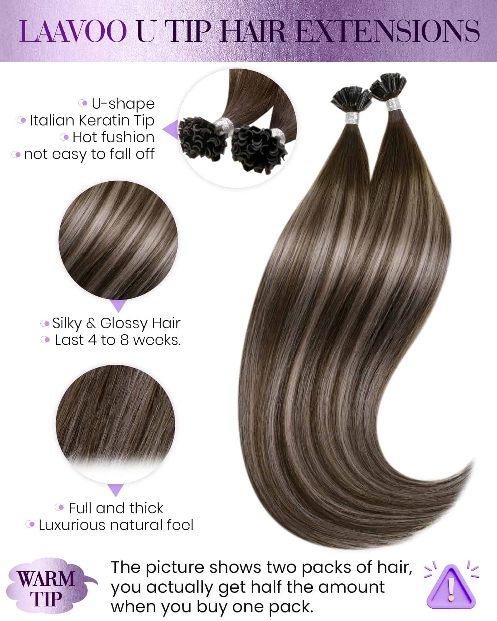 Extensiones de Cabello en U LaaVoo Cabello Humano Balayage - Imagen 3