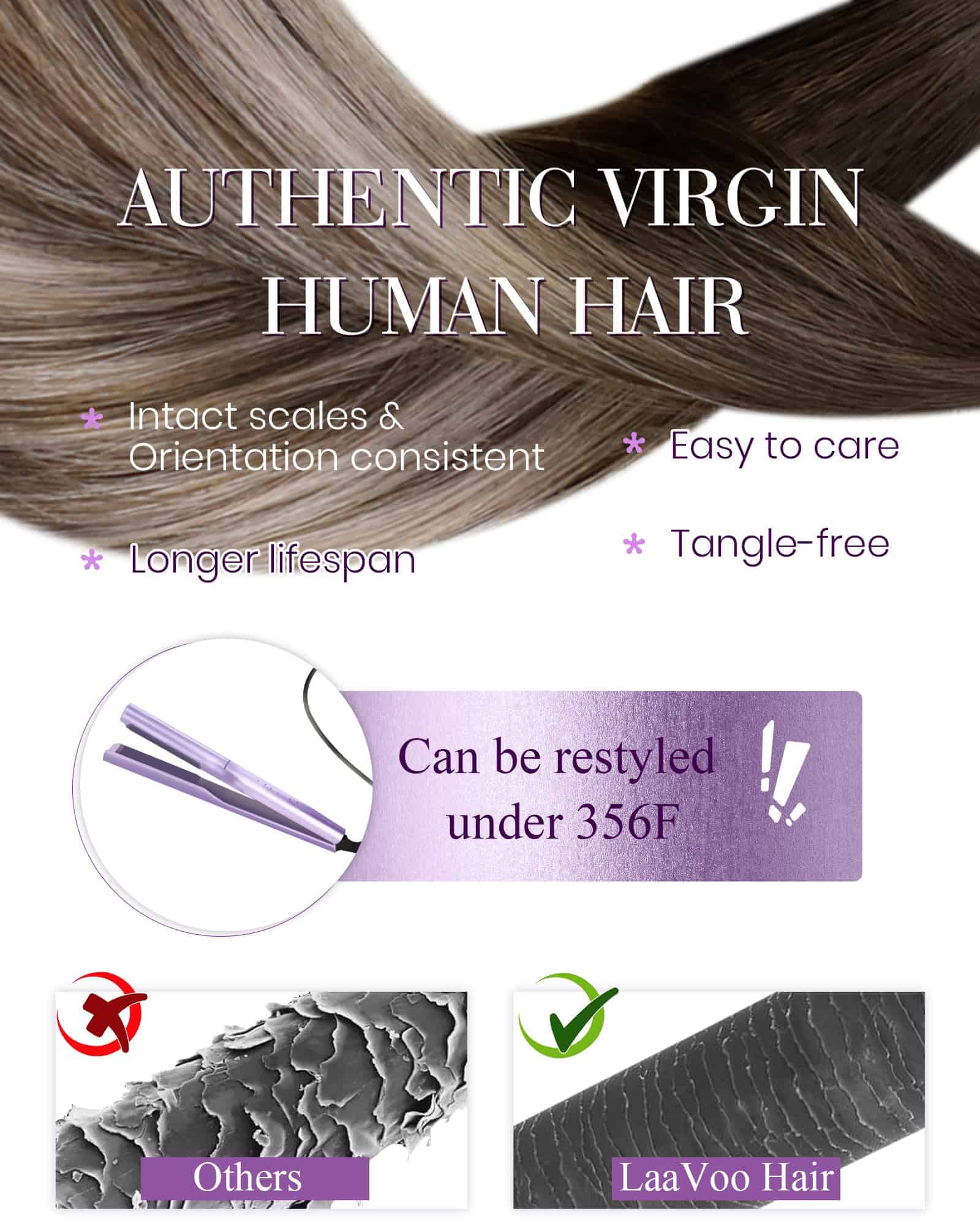Extensiones de Cabello en U LaaVoo Cabello Humano Balayage - Imagen 5