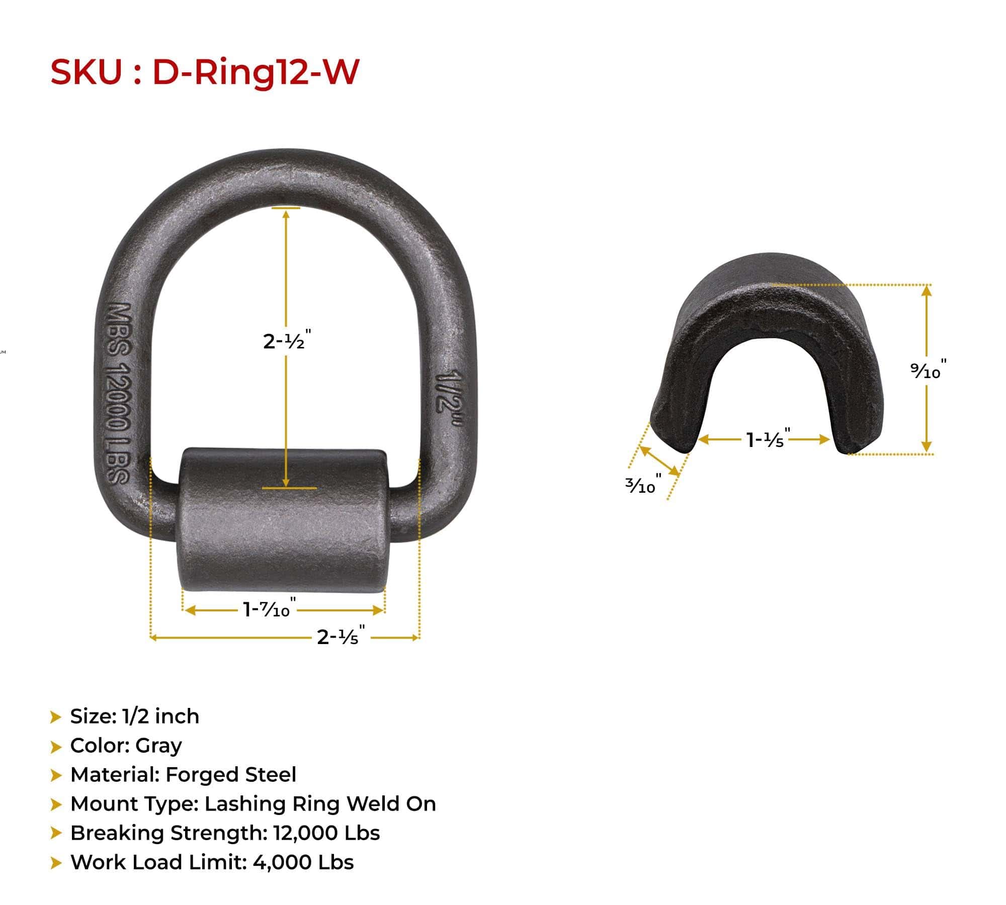 Mytee Products (20 Pack) 1/2" Anilla en D Forjada de Alta - Imagen 8