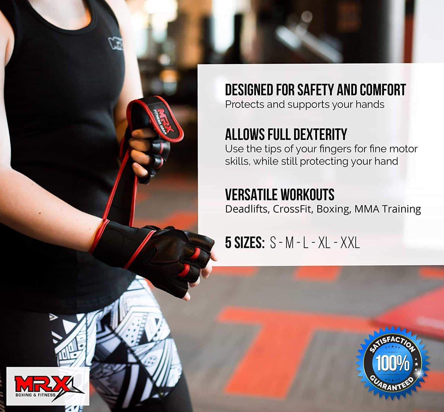 Guantes de Levantamiento de Pesas de -Negro/Rojo - Imagen 7