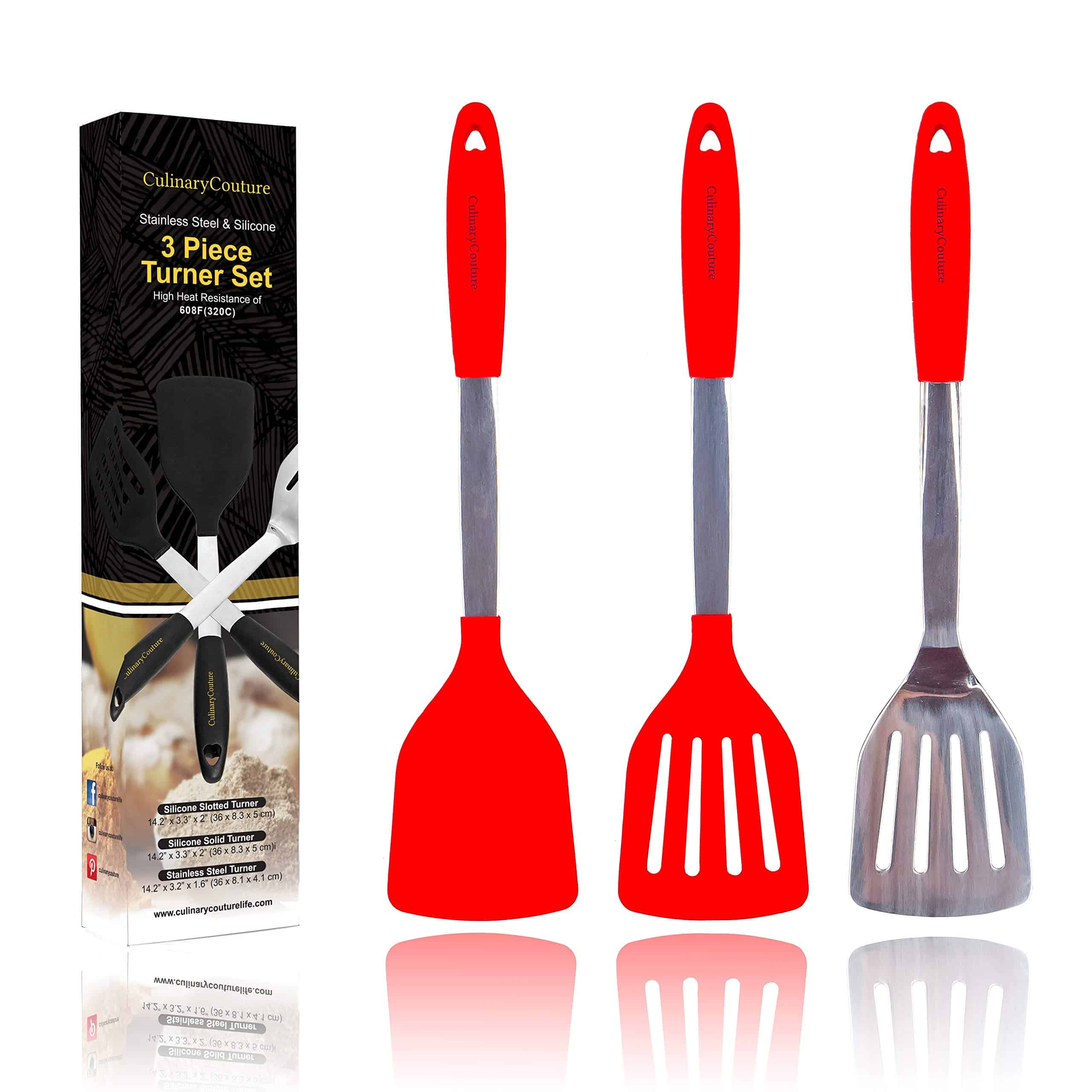 Set de espátulas de acero inoxidable rojo - Incluye