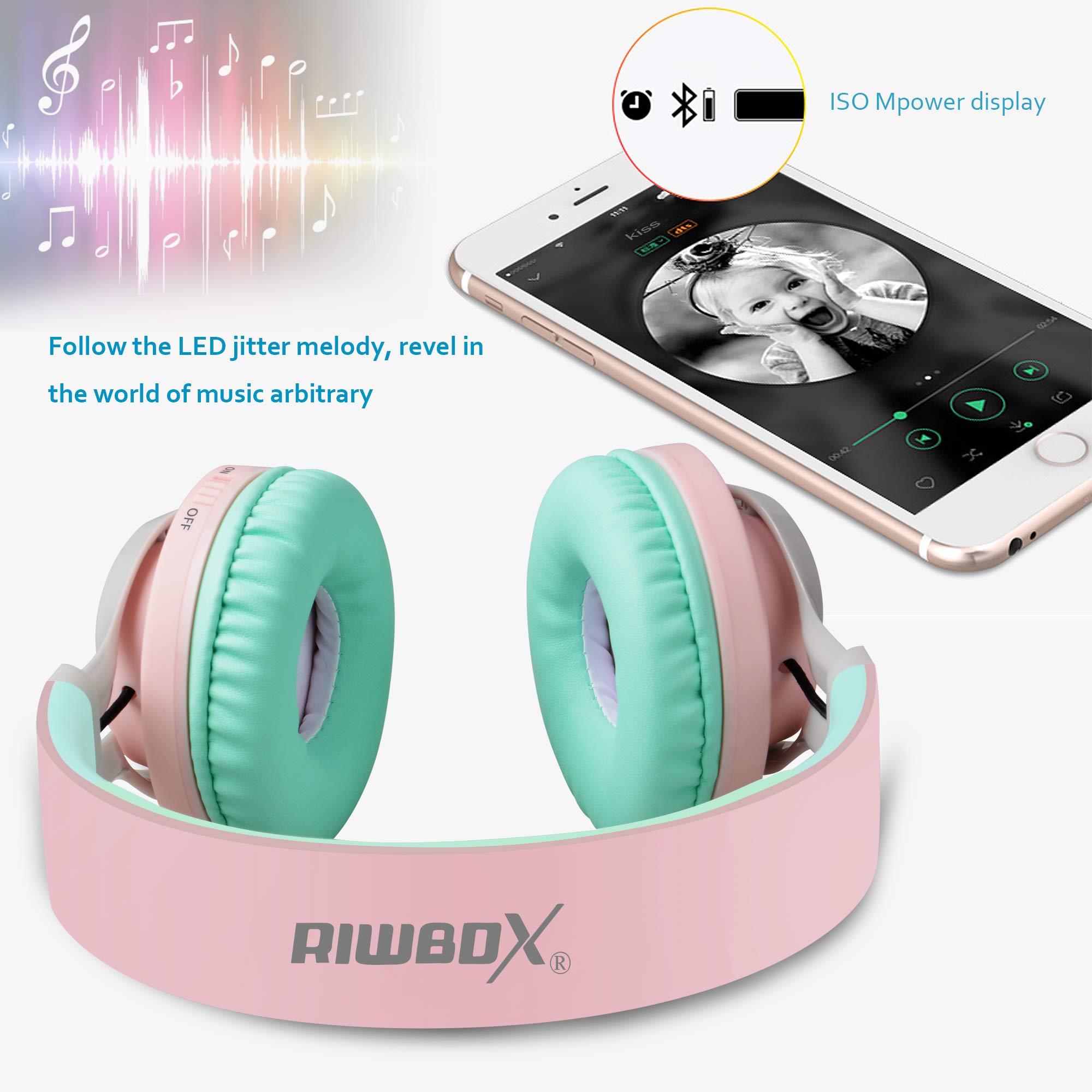 Audífonos Bluetooth con luces Riwbox WT-7S, plegables, - Imagen 6