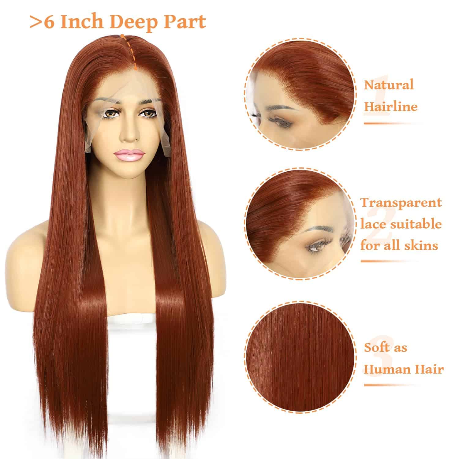 SAPPHIREWIGS Peluca Frontal de Encaje Sintético en Color - Imagen 5