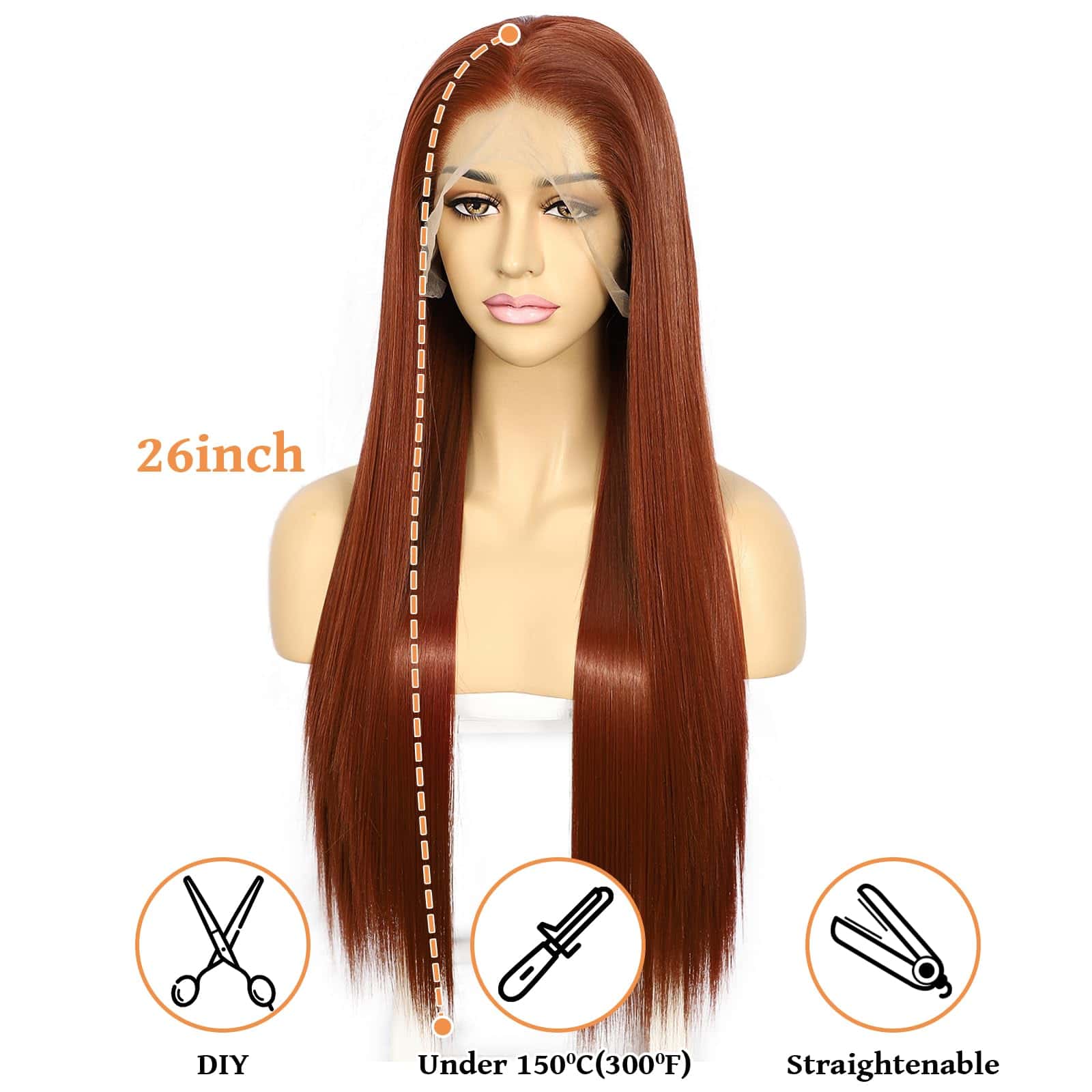 SAPPHIREWIGS Peluca Frontal de Encaje Sintético en Color - Imagen 7