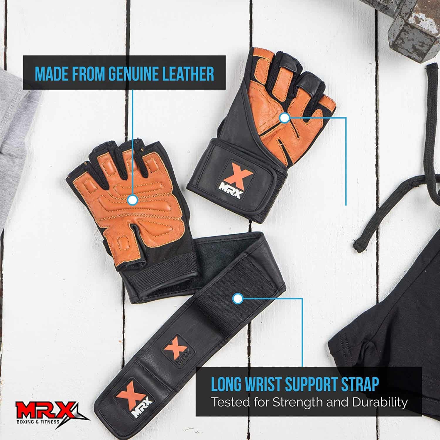 Guantes de levantamiento de pesas MRX Pro -Negro y marrón - Imagen 5