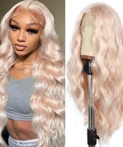 SAPPHIREWIGS Peluca larga de onda corporal rosa de 24
