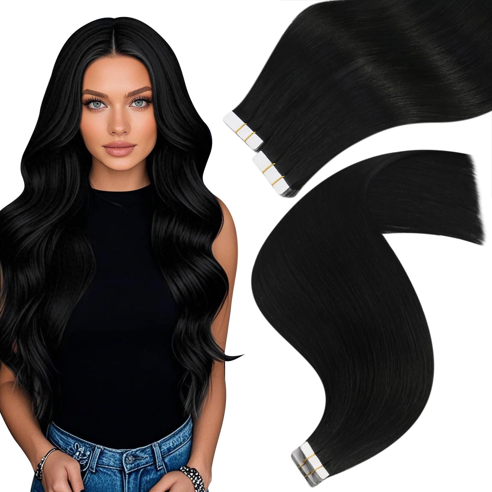 Extensiones de Cabello Humano con Cinta Negras Extensiones