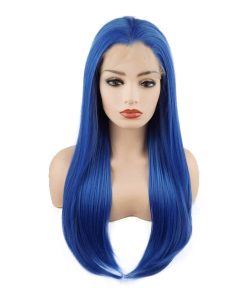Pelucas Sintéticas Largas Rectas Azules de 24 pulgadas con