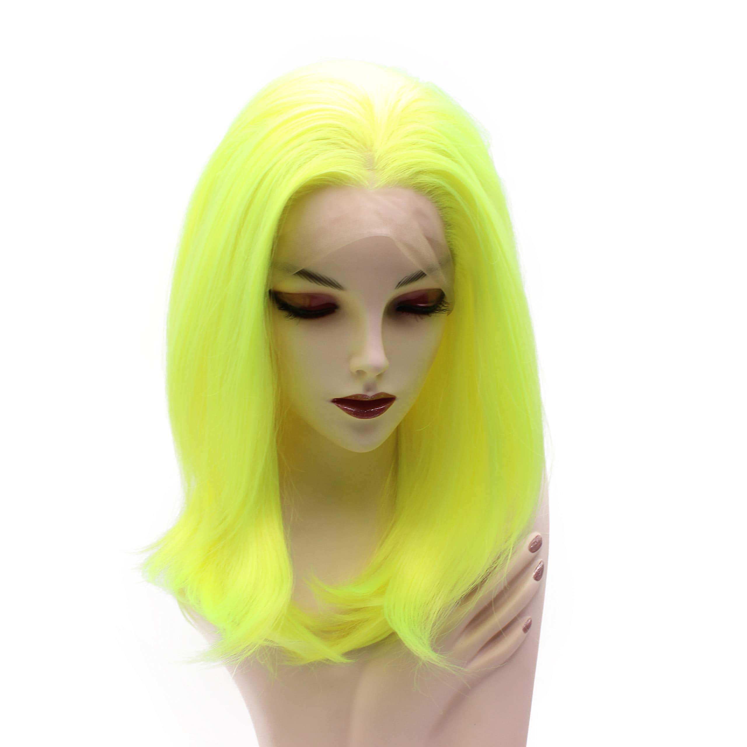 Pelucas de encaje sintético corto Bob Recto en color verde - Imagen 6