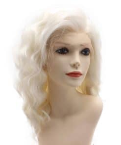 Pelucas de Encaje Frontal Sintético Ondulado Blanco Rubia