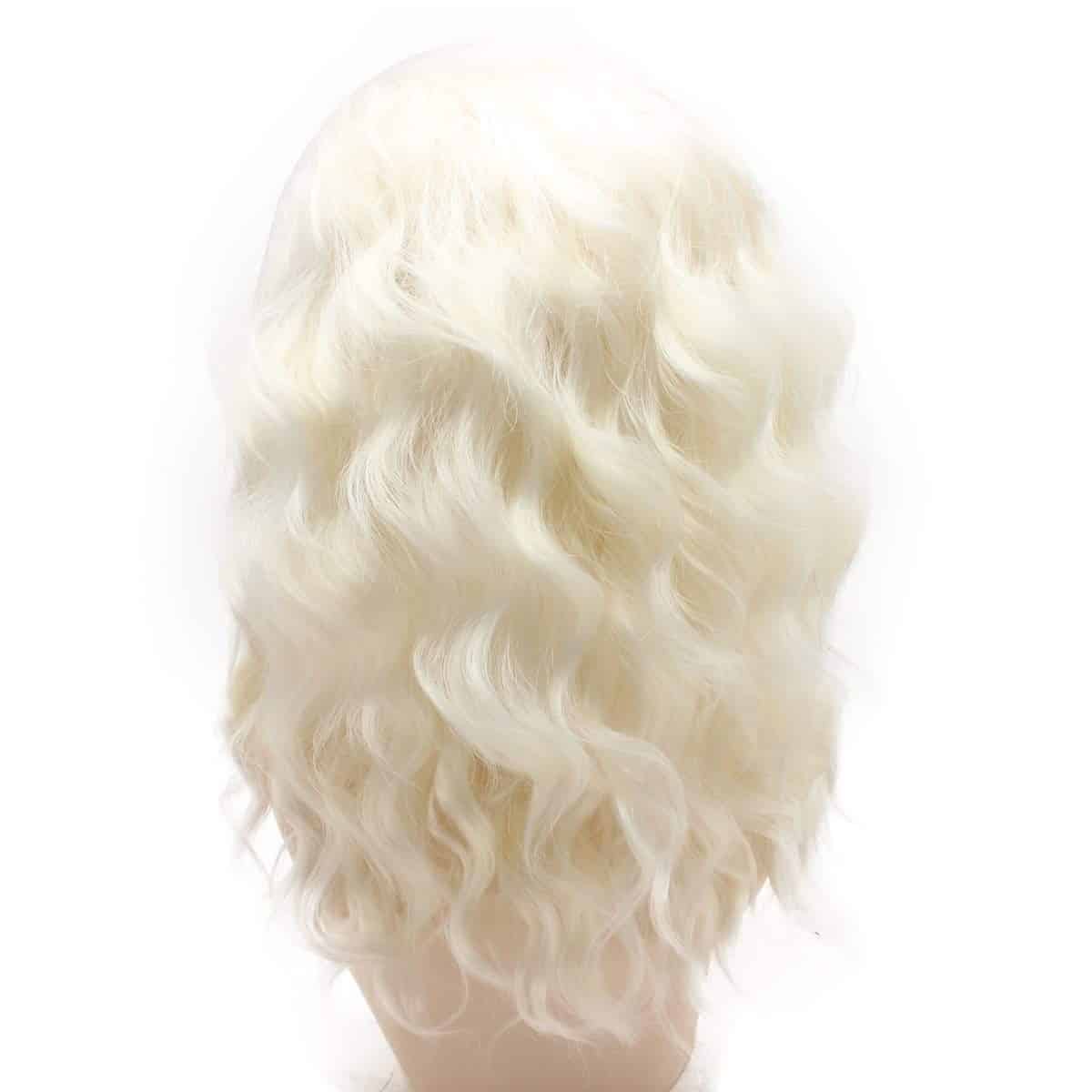 Pelucas de Encaje Frontal Sintético Ondulado Blanco Rubia - Imagen 4