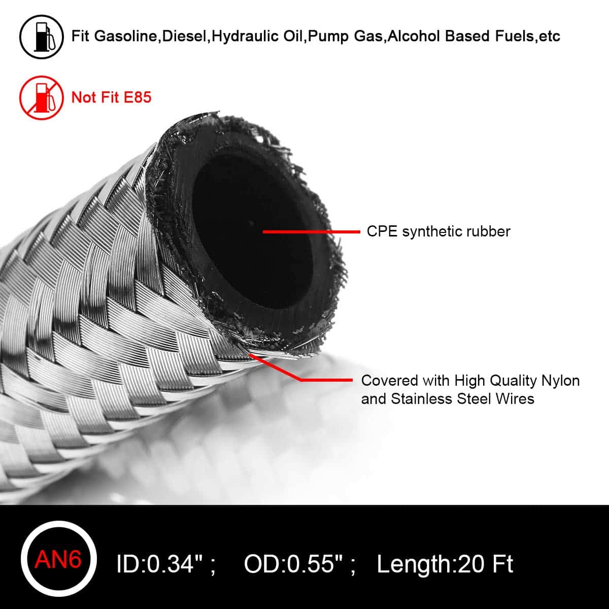 Manguera de Combustible Trenzada de Acero -Plateado - Imagen 3