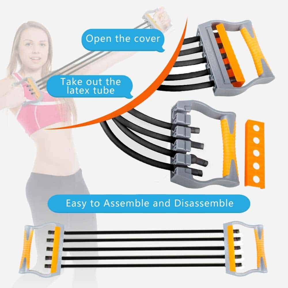 TOCO FREIDO Chest Expander, 5 Tubes Ajustable -125lbs - Imagen 4