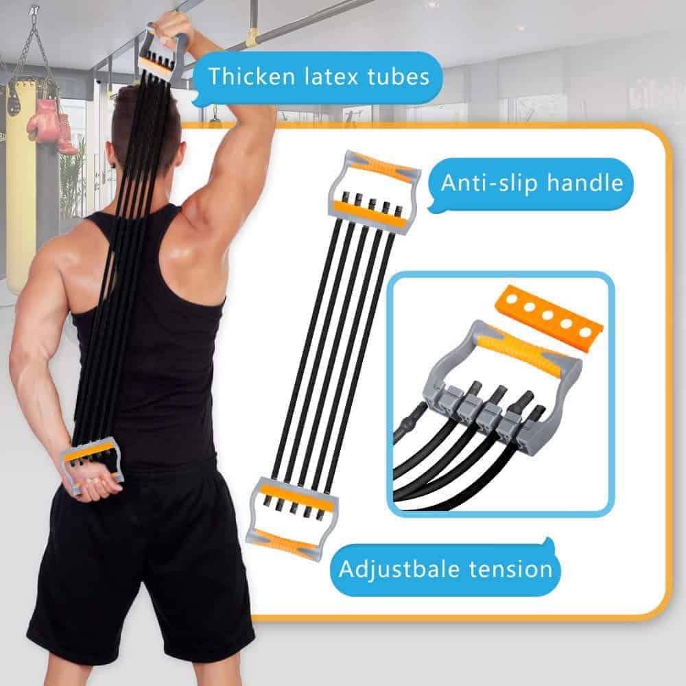 TOCO FREIDO Chest Expander, 5 Tubes Ajustable -125lbs - Imagen 7