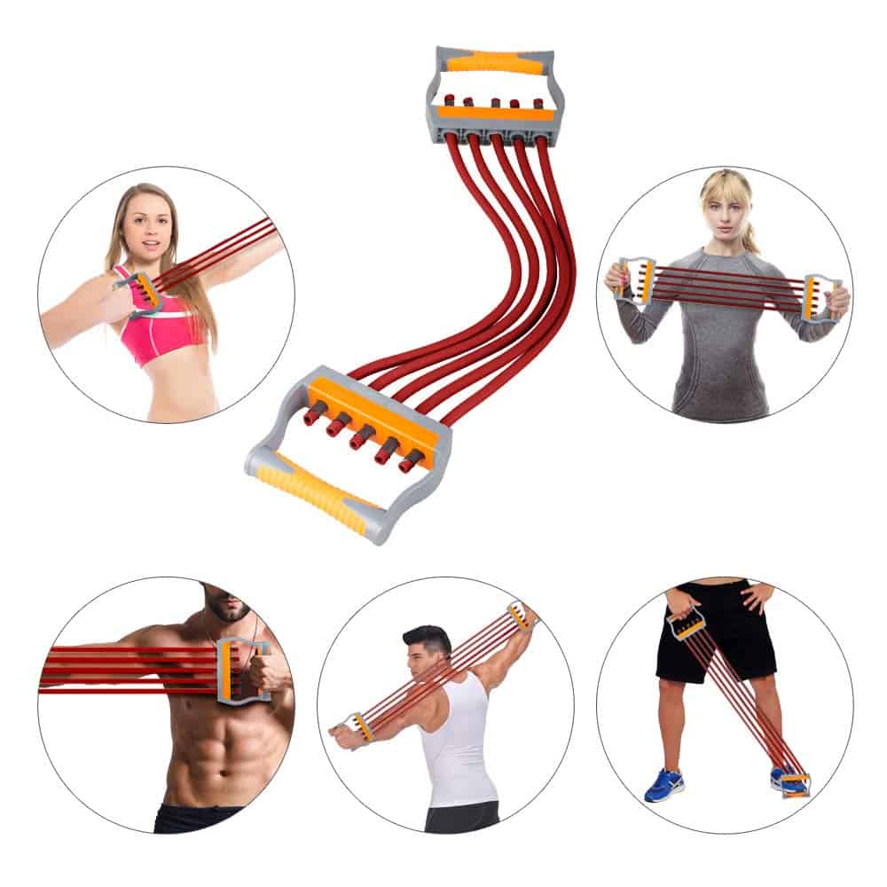 TOCO FREIDO Chest Expander, 5 Tubes Ajustable -25lbs - Imagen 3