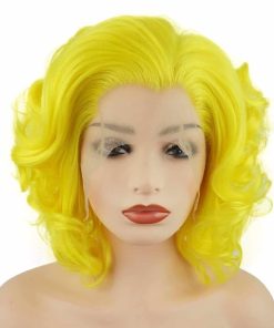 Peluca sintética dorada ondulada corta de 10 pulgadas con
